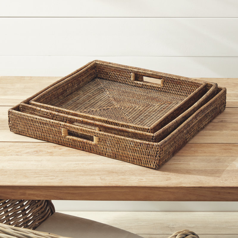 Burma Rattan 3 Piece Serving Tray Set, Brown
