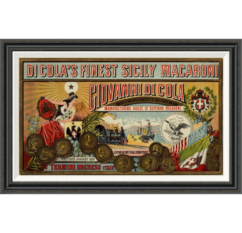 Di Cola’s Macaroni - Reproduction d'annonce sur toile encadrée, H 26,81 po x l 42 po x P 1,5 po