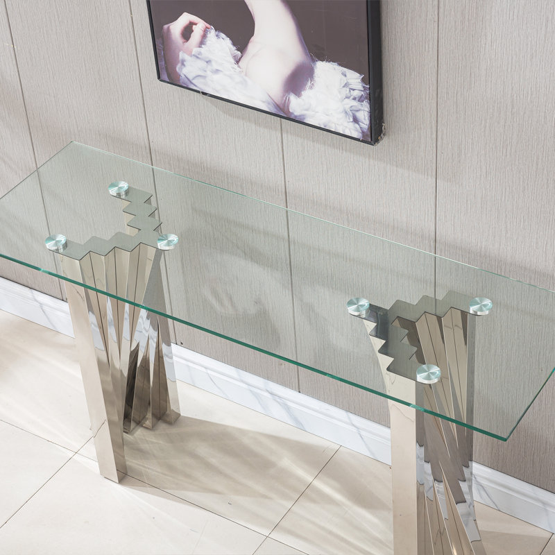 Ensemble de table de salon 3 pièces, comprenant 1 table basse et 2 tables de bout, ensemble de table basse et de table de bout en verre trempé de luxe avec base en acier inoxydable
