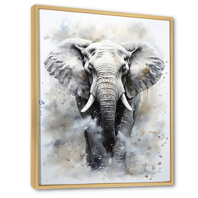 Magnifique portrait d'éléphant - reproduction sur toile, Cadre naturel flottant, H 40 po x l 30 po x P 1,5 po