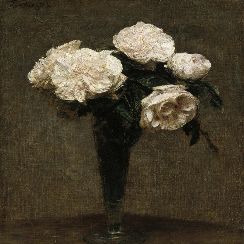 «Roses In A Vase Print» par Henri Fantin Latour, Non, H 12 po x l 12 po, Toile tendue