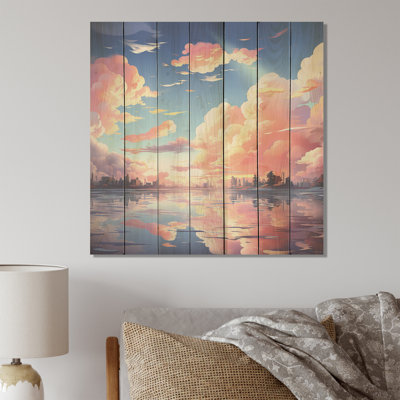 «Rose and Blue Calm Aquarelle Sky III» - fruits sur bois