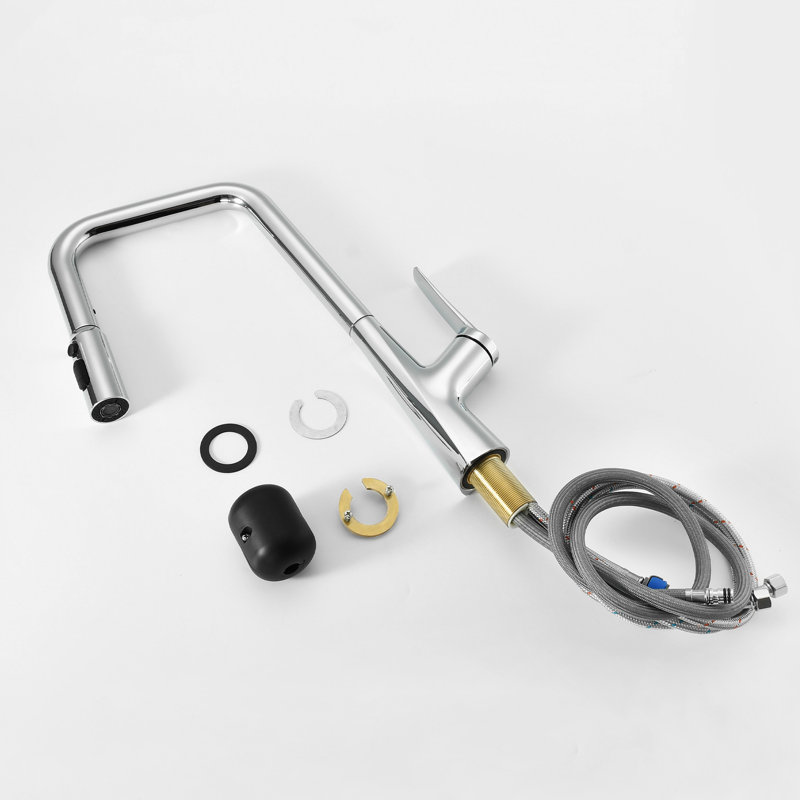 Robinet de cuisine avec fonction à 3 fonctions, interrupteur à une touche, pivotement élevé sur 360 °, tuyau rétractable et modes de débit d'eau pour un changement professionnel efficace à 360 °, pivotant, de cuisson