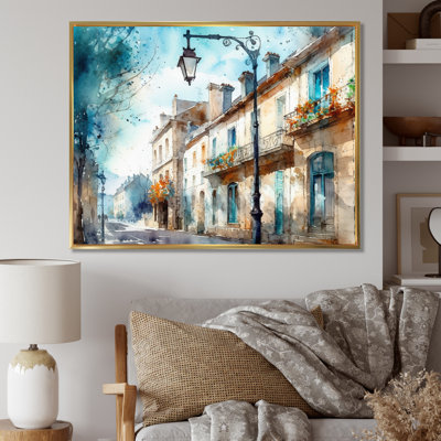 Art mural bleu et beige, petite ville française - ville