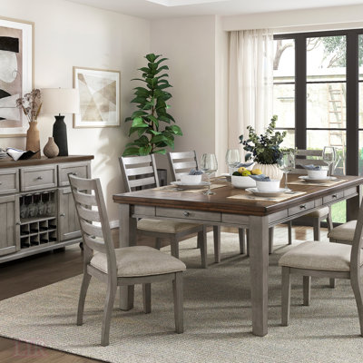 Ensemble de salle à manger 5 pièces de style traditionnel avec tiroirs et chaises à dossier échelle, meubles en bois pour une décoration intérieure élégante