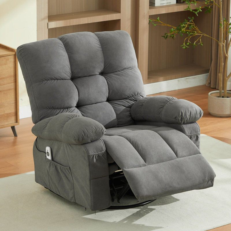 Gray Fabric Swivel Manual Recliner With Massage And USB Port, Gray