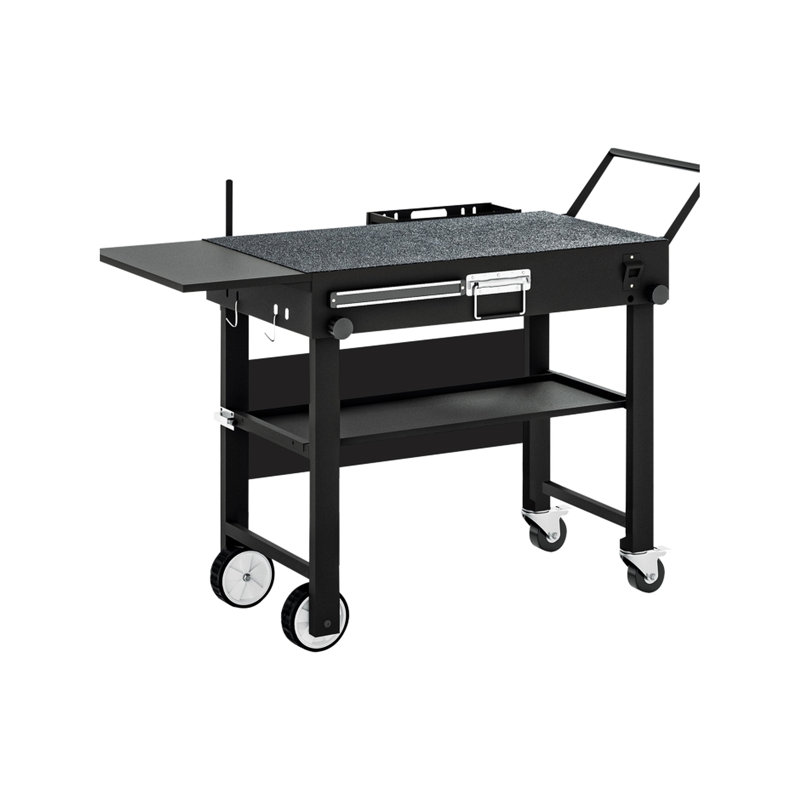Station de cuisson extérieure: table de barbecue pliable avec rangement intégré et support à épices - Chariot portatif à grils multiples compatible avec barbecue, fabrication en acier renforcé, installation rapide,