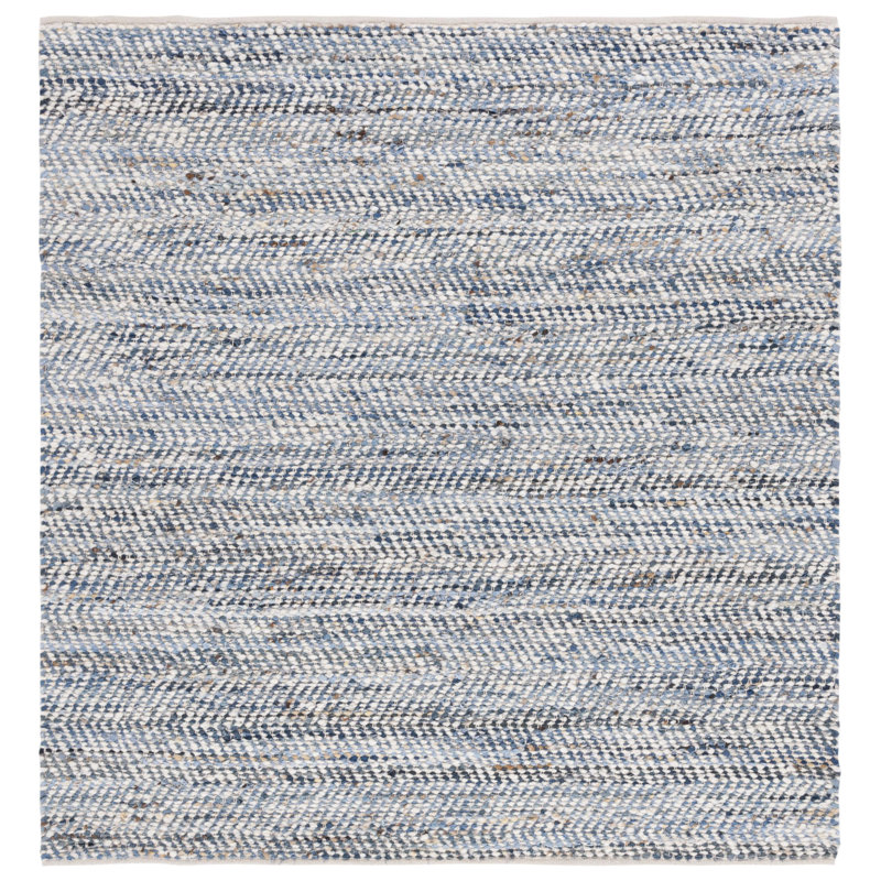 Denisia Flat Weave Wool/Cotton Chevron Rug in Blue/Light Gray, Square 6'