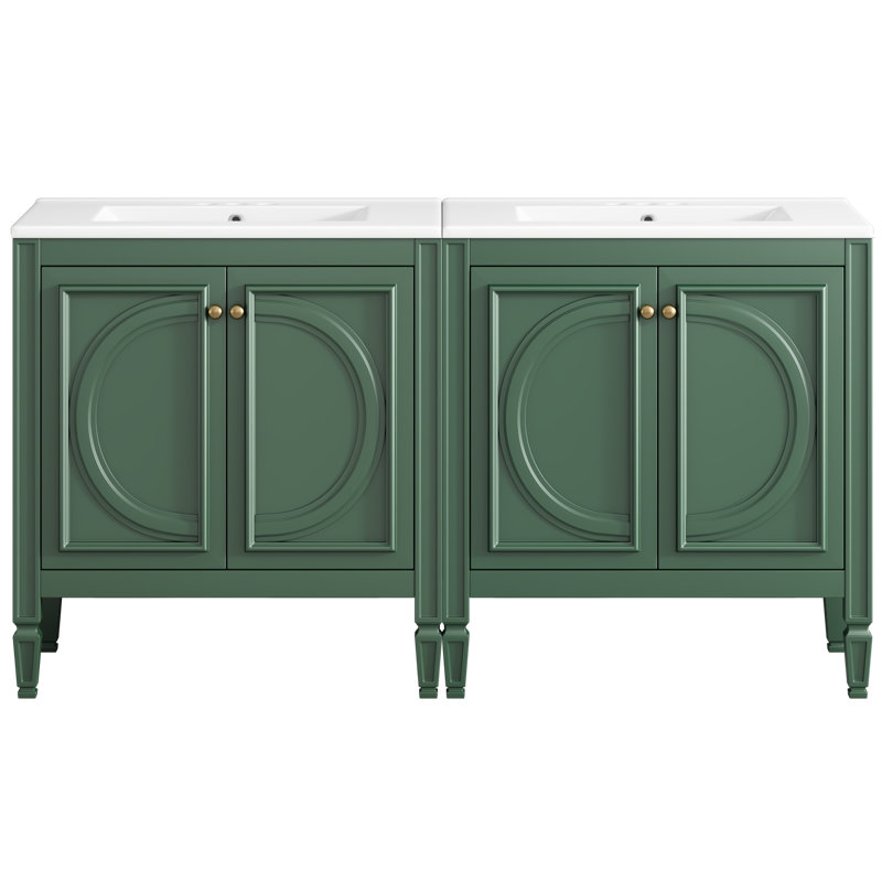 Élégant meuble-lavabo double avec lavabo en céramique, structure en bois, style rustique