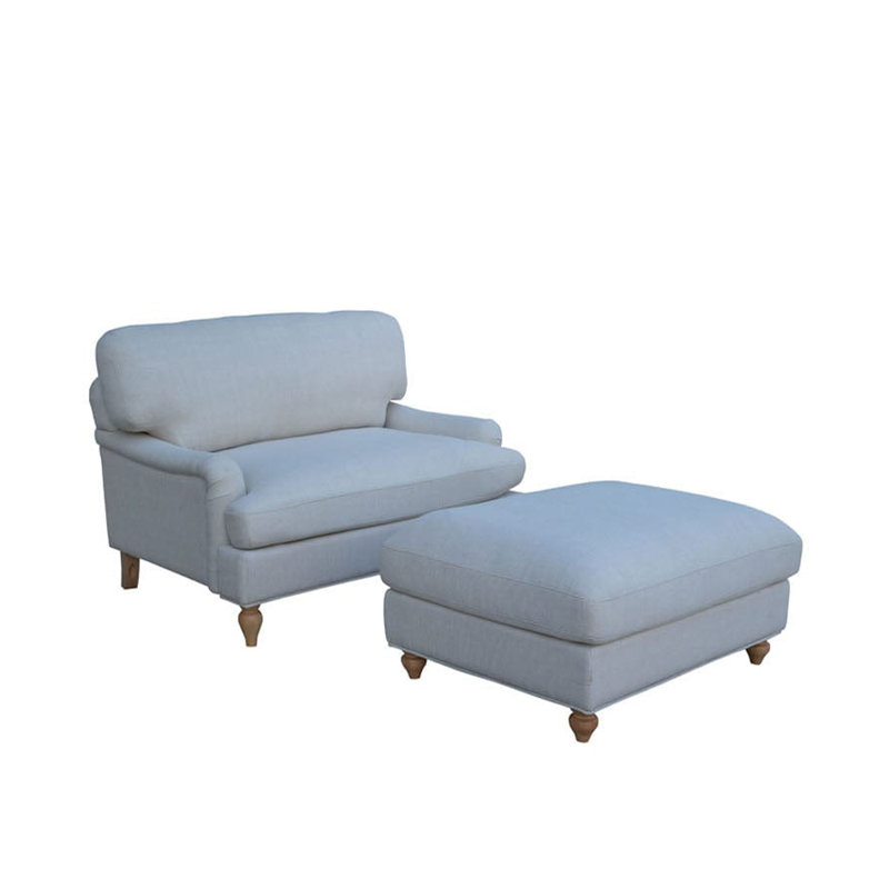 Odonegan Upholstered Armchair With Footstool, Beige Linen