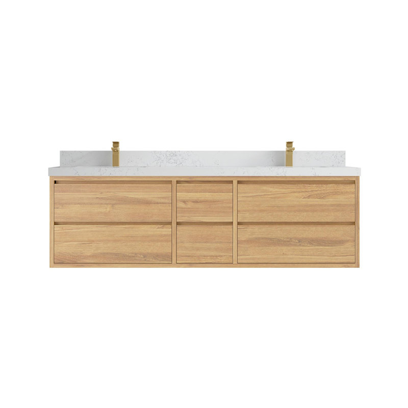 Meuble-lavabo double flottant en teck Madison, Empira