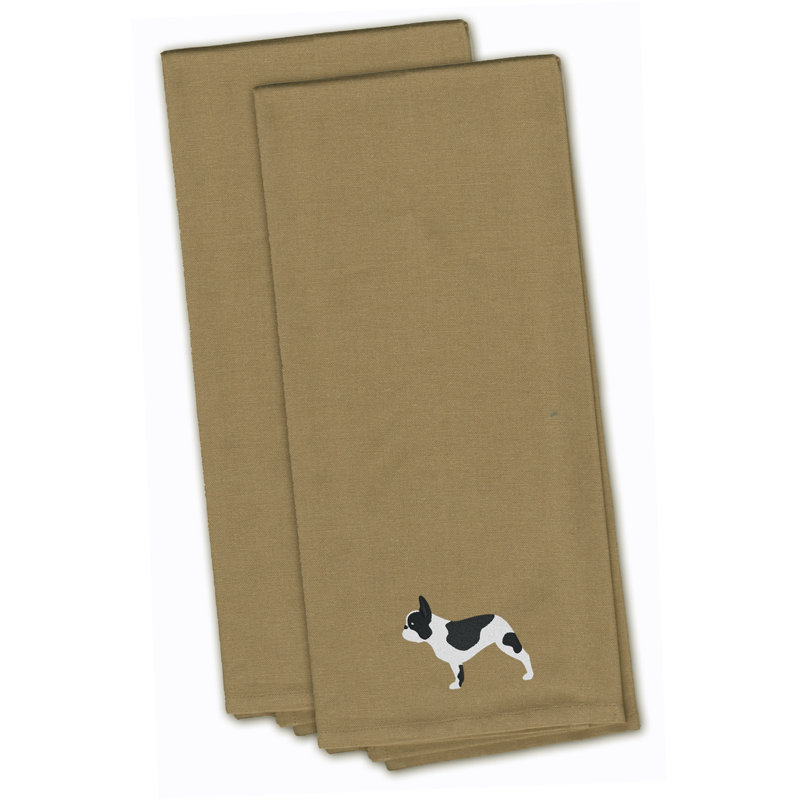 Serviette de cuisine à bouledogue brodé french, Brun clair, H 28 po x l 19 po x P 0,1 po