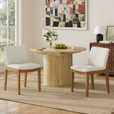 Modern Chenille Upholstered Dining Chair with Solid Wood Legs, Armless Accent Side Chair