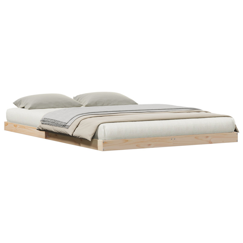 Floor Bed Frame Solid Pine Wood, 180 x 220cm, Natural