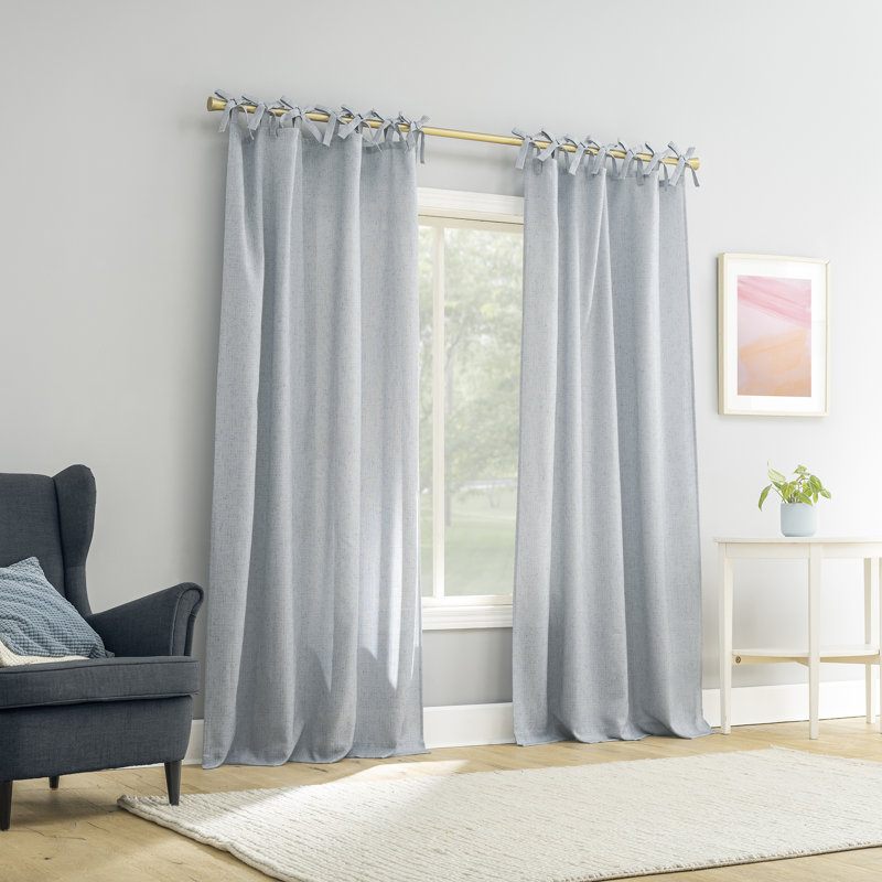 Sun Zero Roxy Generation Slub Texture Tacked Bow Semi-Sheer Tie Top Curtain Panel, Navy, 50" W x 63" L