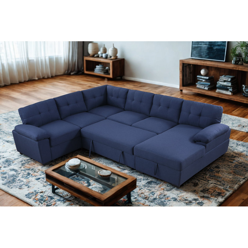 Lit Arusha en tissu Aine avec rangement, Bleu