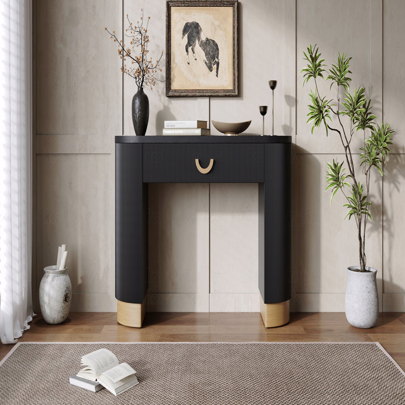 Modern Console Table With Vertical Ribbed Design - Compact Storage Functional Drawer