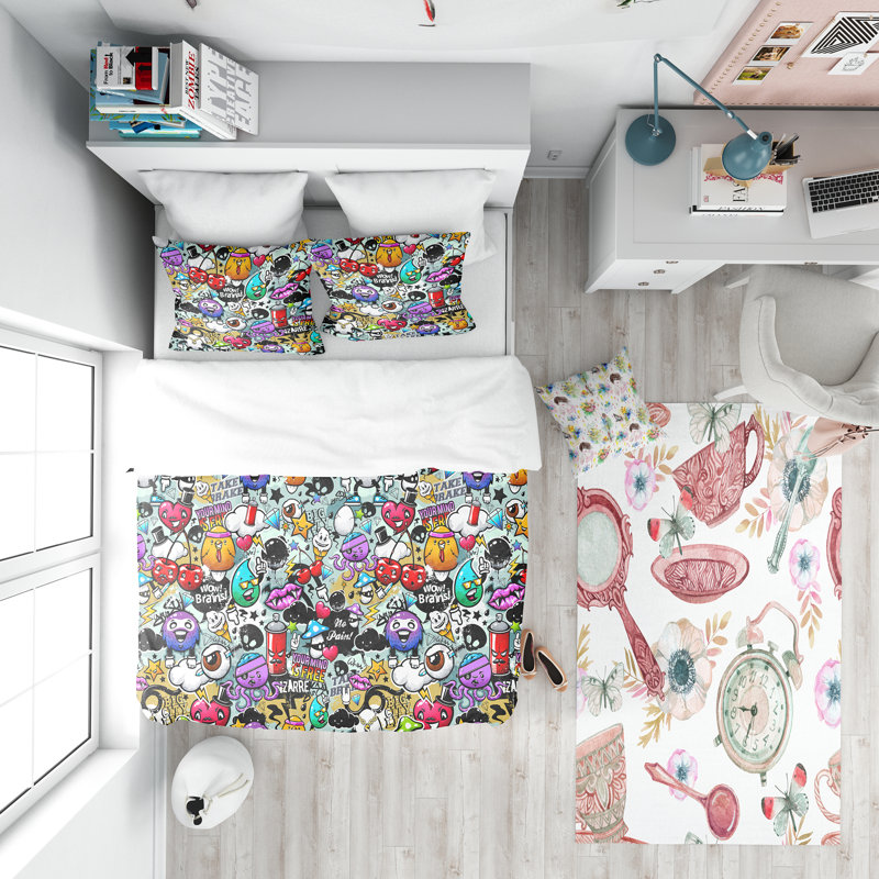Graffiti Texture - Contemporary Abstract Duvet Cover Set - Microfiber Polyester, Twin Duvet Cover + 1 Sham