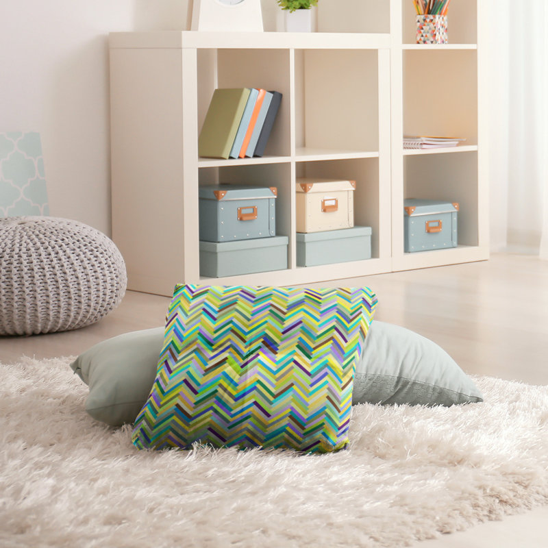 Coussin de plancher chevrons, 30 po x 30 po, Vert / Jaune