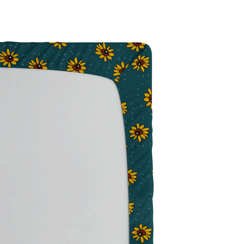 Ensemble de 2 draps-housses Ambesonne, Bleu sarcelle foncé, jaune / floral, Drap-housse grand