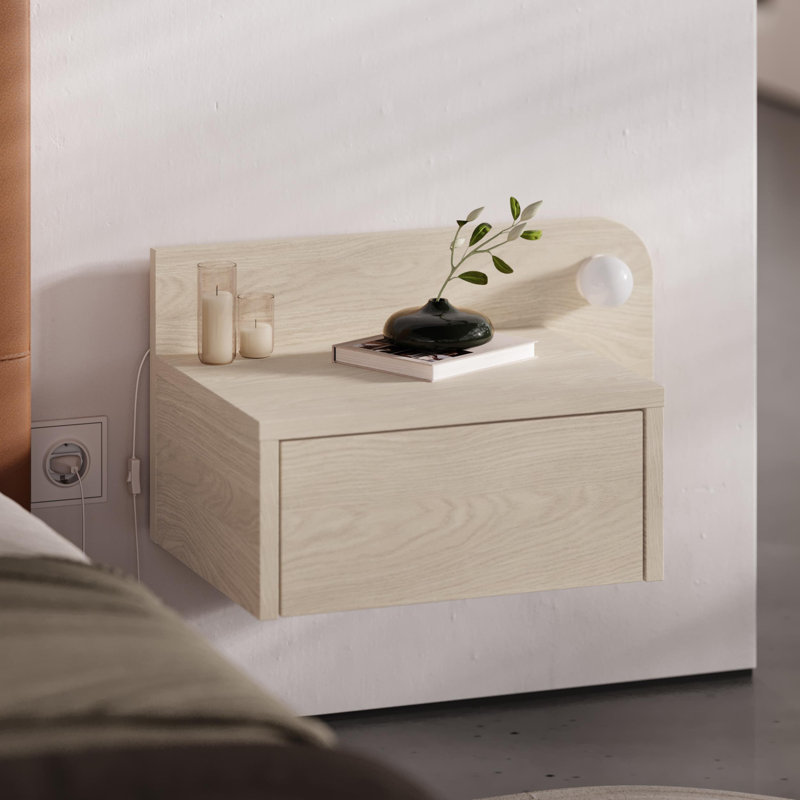52cm W Manufactured Wood Bedside Table, Light Oak