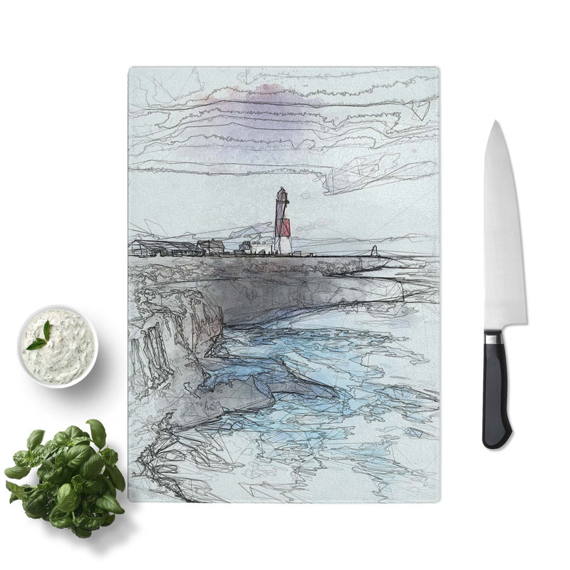 Tempered Glass Portland Bill Lighthouse in Dorset Art Chopping Board, 28.5 cm W x 39 cm L