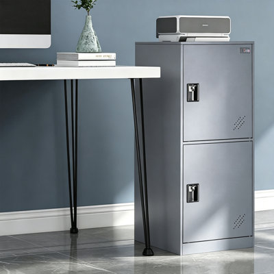 Small Locker Cabinet With 2 Doors And Lock Latch Grey