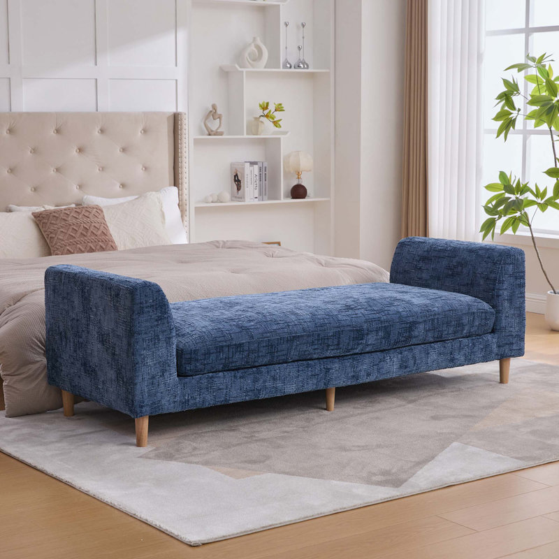 Banc en chenille moderne avec accoudoirs et traversins pour le salon, Bleu