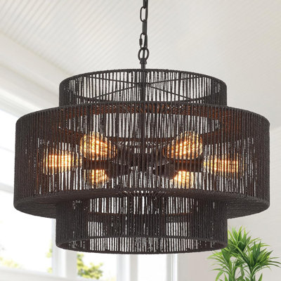 Hand-Woven Rattan Chandelier With Farmhouse Boho Design, 3-Tier Drum Wicker Fixture For Dining Room, Kitchen Island, Bedroom