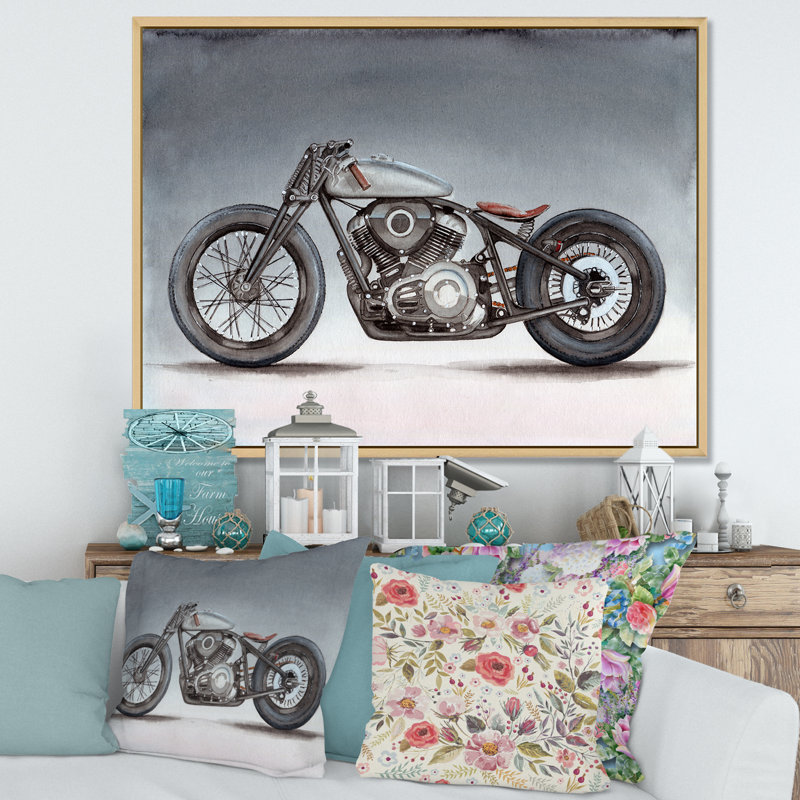Moto personnalisée sur fond gris - impression sur toile, H 16 po x l 32 po x P 1 po, Cadre flottant érable