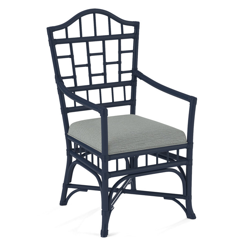 Chippendale Upholstered Arm Chair, Beige Performance Fabric; 0851-73, Navy