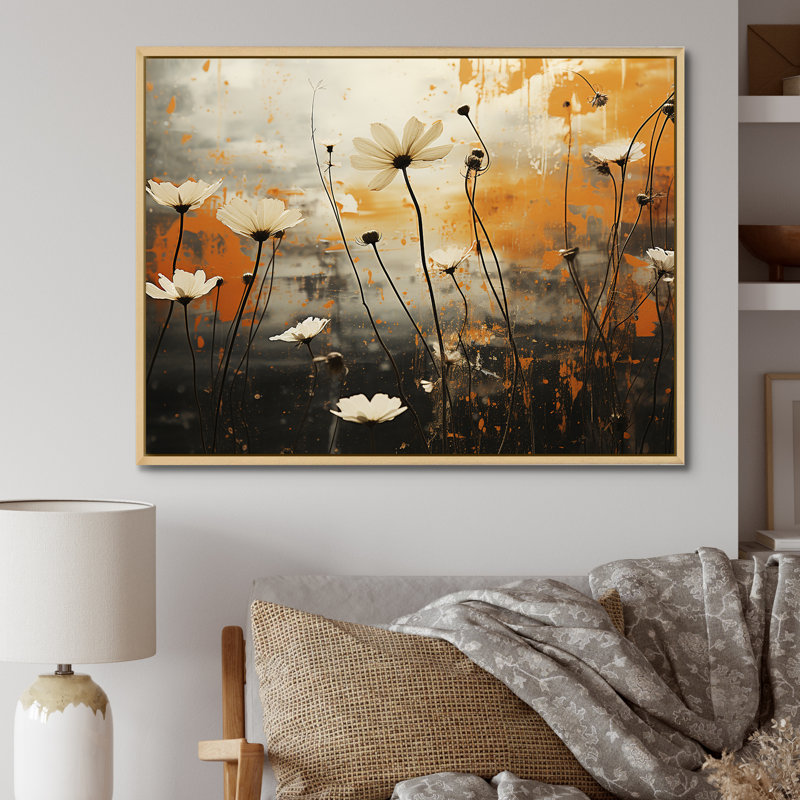 Champ captivant de fleurs II sur toile, Cadre naturel flottant, H 24 po x l 32 po x P 1 po