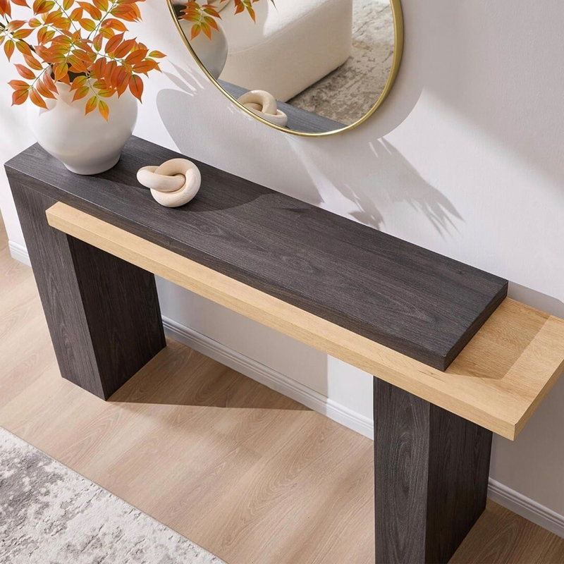 Console Mid-Century moderne, 33.5" H x 78.7" W x 13.8" D, Brown/Black