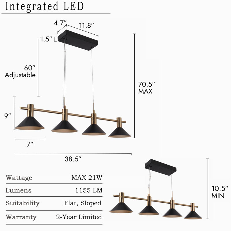 Mantasha 4-Light Dimmable Kitchen Island Linear LED Pendant
