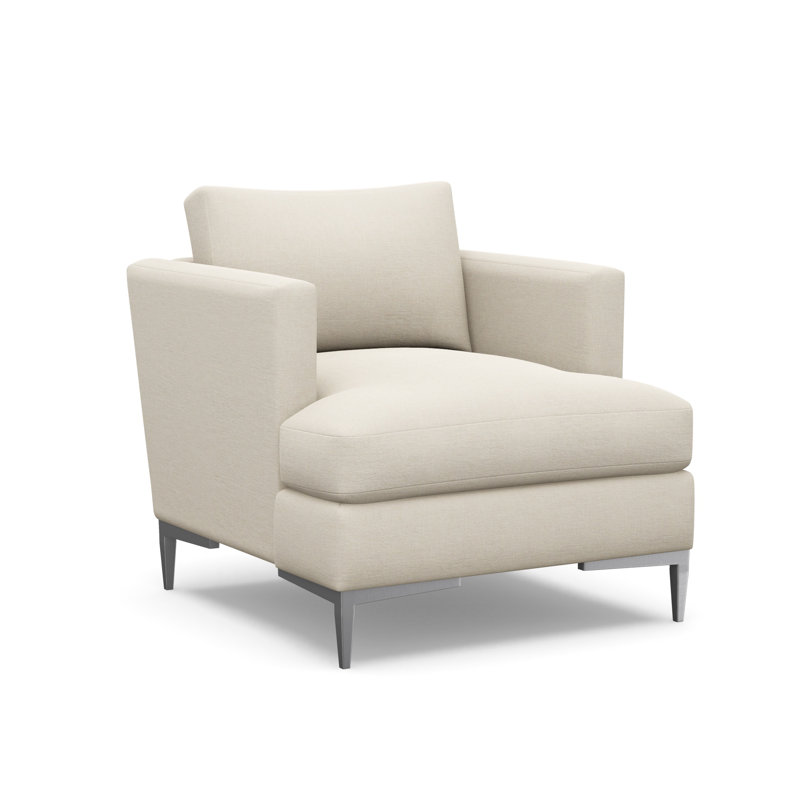 Aiden Accent Chair, Polished Stainless, Neutral Polyester Blend