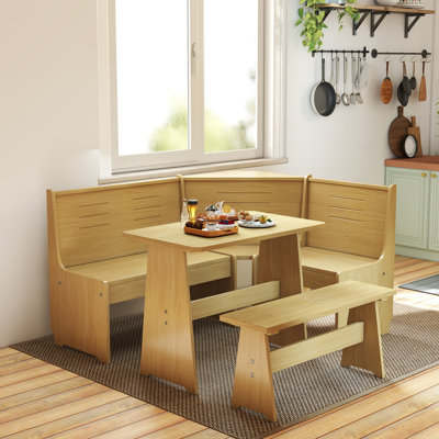 Modern 3-Piece Solid Wood Corner Breakfast Nook Set – Reversible L-Shape, Space-Saving 3-5 Seat Dining Furniture For Family Home Kitchen