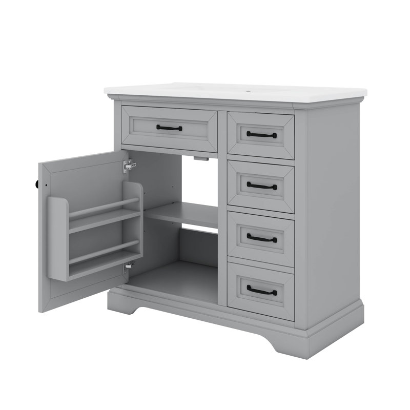 Ensemble de meuble-lavabo gracieux 36 po avec lavabo, ensemble de meuble-lavabo en céramique 36 po, 2 tiroirs pratiques et charnières à fermeture silencieuse
