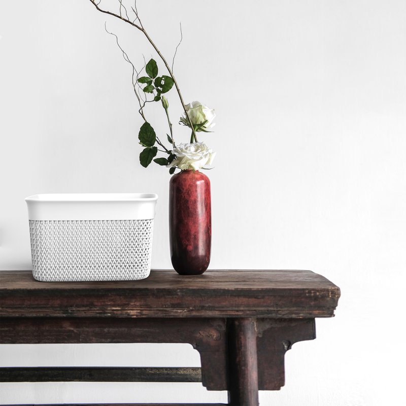 Decorative Storage Basket, Small Plastic Home Organizer, White, 16 qt.