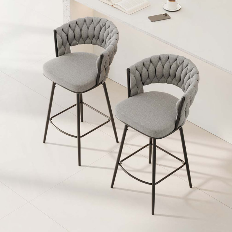 Tabouret de bar pivotant à 360 ° en lin avec base en métal, Gris