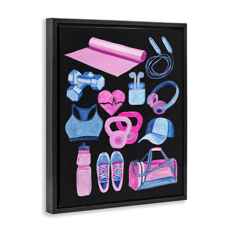 "Bold Workout & Exercice", art mural encadré par Melissa Wang, H 31 po x l 25 po, Cadre flottant noir de jais