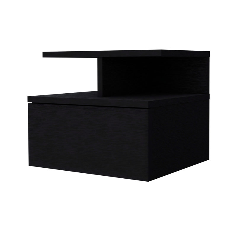 Table de chevet flottante noire avec 1 tiroir et 2 tablettes fabuleuses et durables, Noir