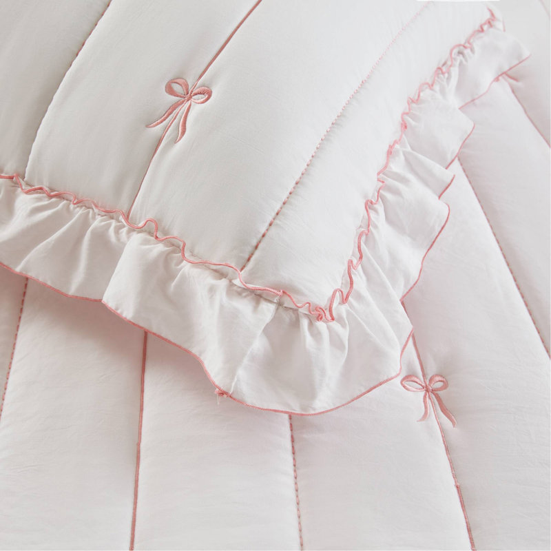 Ensemble de 2 courtepointe 2 pièces pour lit simple / simple TG, Rose et blanc