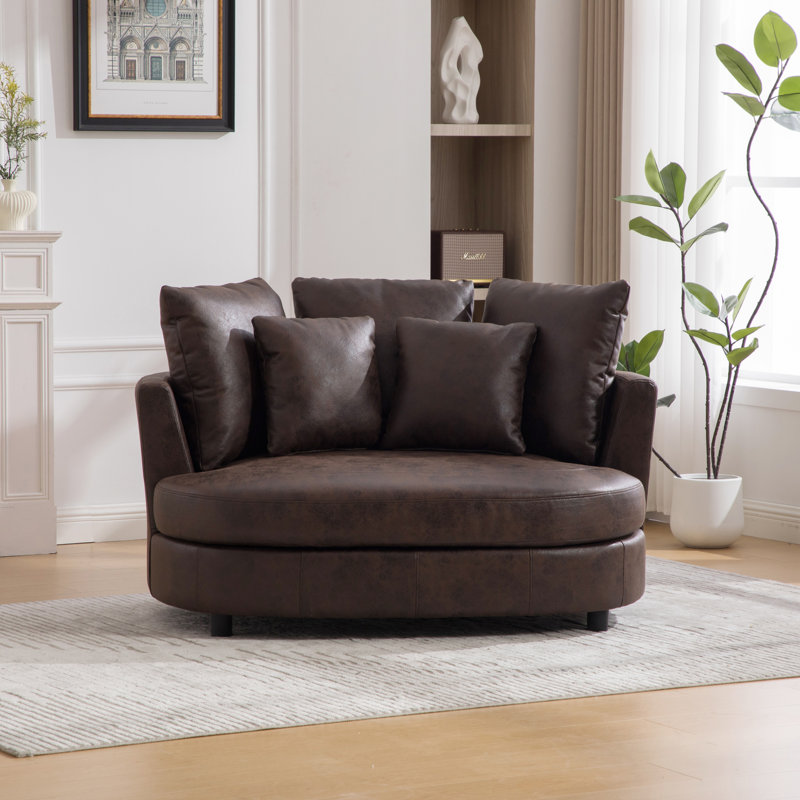Fauteuil demi-tonneau de 55,1 po, Similicuir brun