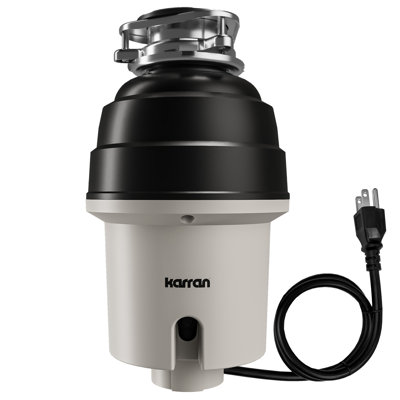 Broyeur à déchets à alimentation continue 3/4 HP Karran pour éviers de cuisine avec cordon d'alimentation et accessoires inclus
