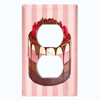 Plaque murale à 1 sortie rayée rose framboise et chocolat