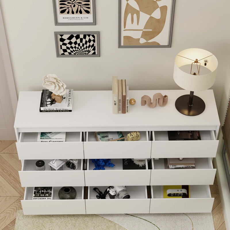 Commode 9 tiroirs, commode en bois 9 tiroirs, Blanc
