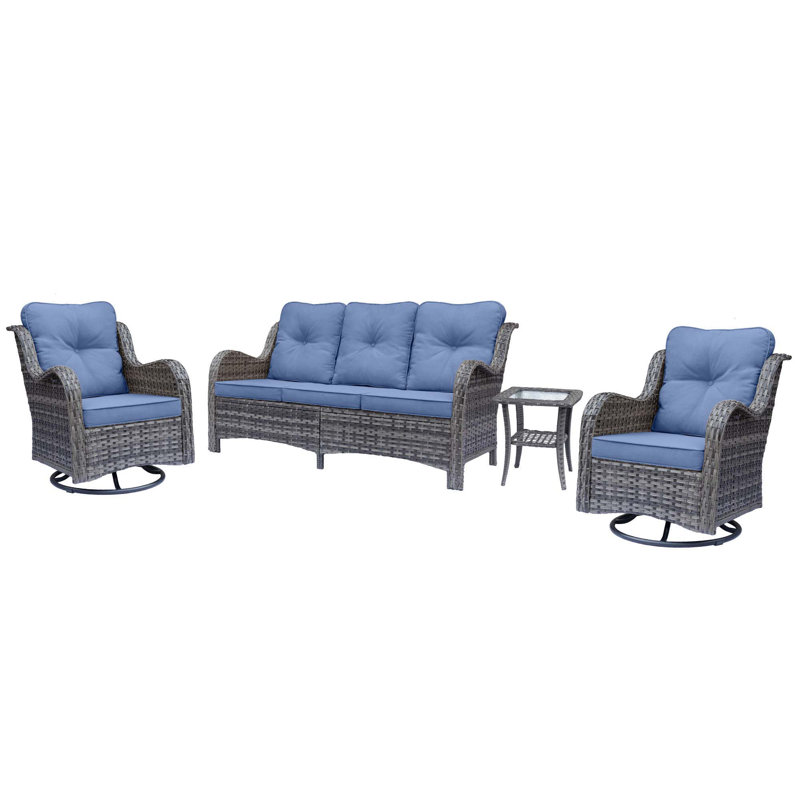 Shariden 5 - Person Patio Conversation Set with Cushions, Denim Blue, Gray