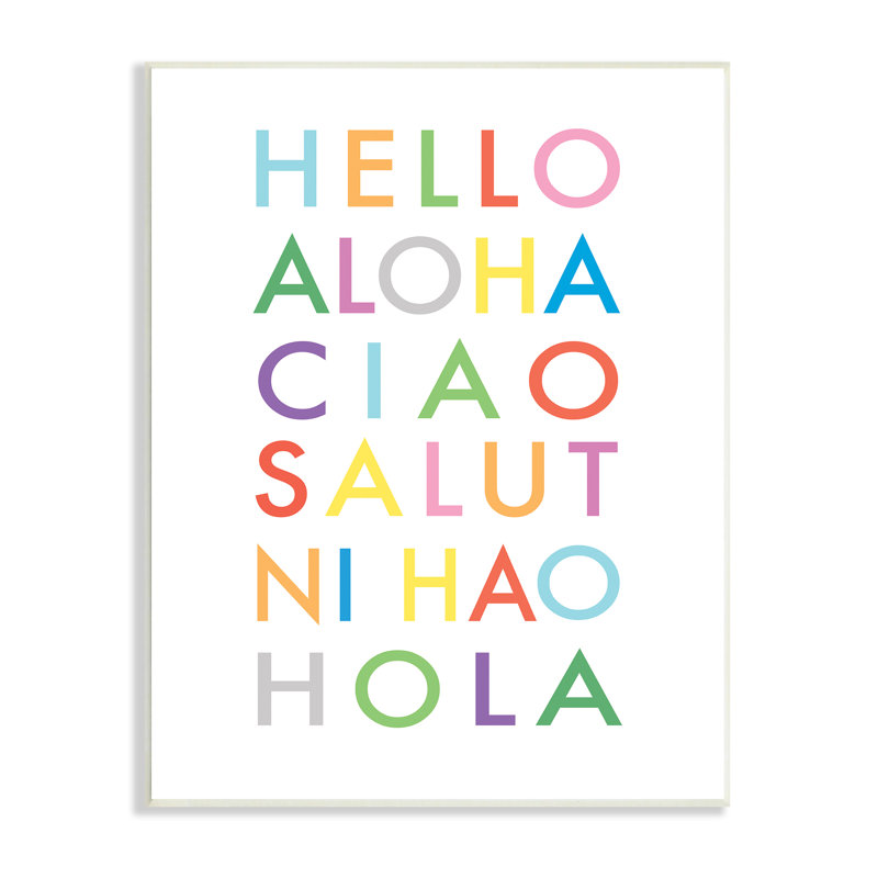 Hello phrases - art textuel, Plaque murale, H 19 po x l 13 po