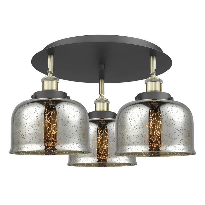 Bejtullah Glass Flush Mount, Silver Plated Mercury, Black Antique Brass