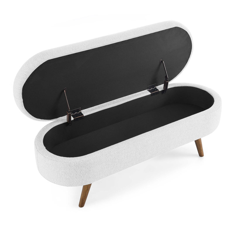 Ottoman Oval Storage Bench,Rubber Wood Legs(43.5"X16"X16"), White